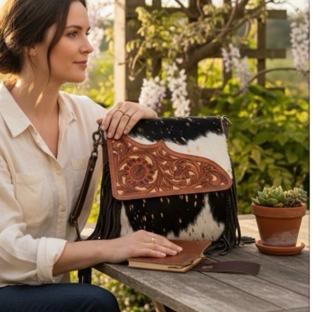 Western Linen Genuine Calf Hair & Cowhide Shimmer Crossbody Bag NWT
